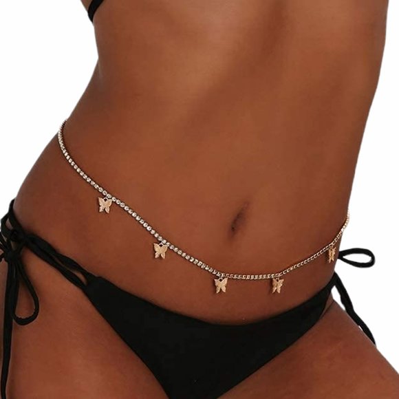 Jewelry - 🆕Butterfly Rhinestone Waist Belly Chain Gold